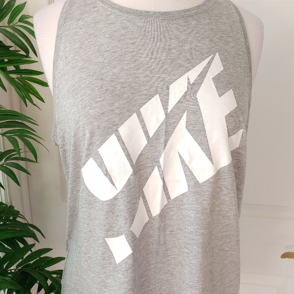 Nike Racer Back Tank Top Grey White Medium - Picture 3 of 8